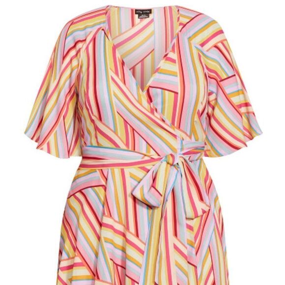 City‎ Chic Women's Plus Size Printed FloatyTrue Wrap Design Midi Dress - Picture 2 of 9